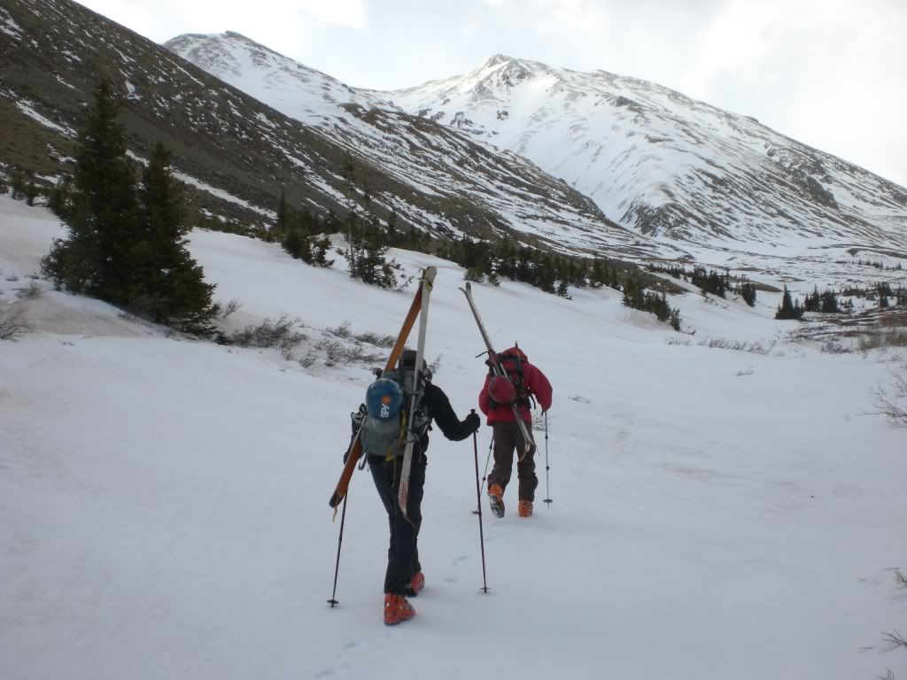Sam and I hiking towards our gully, I was excited to get the day rolling (photo: Carl Dowdy)