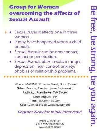 Group for women affected by sexual assault. Group flyer for Cairns