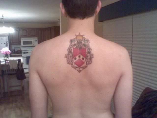 Here's a shot of the clan chief's coat of arms on my brother.