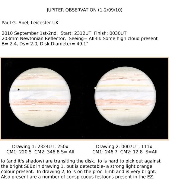 Io transiting Jupiter... Sketching Cloudy Nights