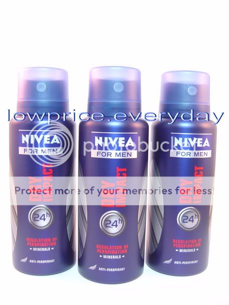 Lot of 3 NIVEA Deodorant Spray For Men Dry Impact Minerals Cares 